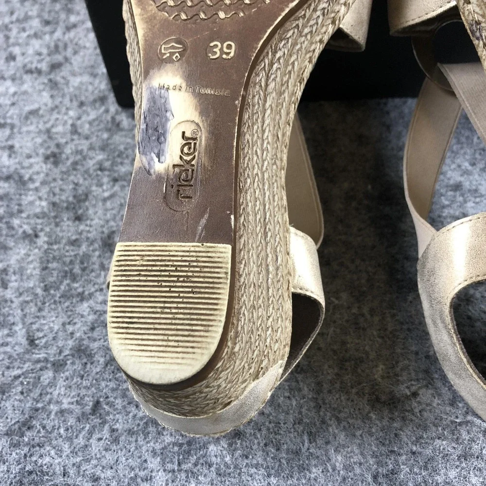 Rieker Wedge Sandals Womens 8 Beige Stretch Espadrille Medallion Comfort